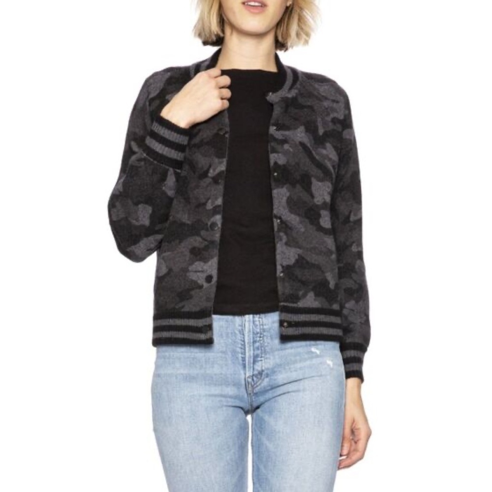27 Miles Malibu Cashmere Wool Blend Gray Button Front Camouflage Bomber Jacket